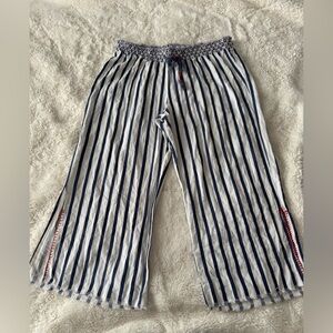 Boho Coastal Stripe Wide Leg Pants Drawstring Waist Free People Style